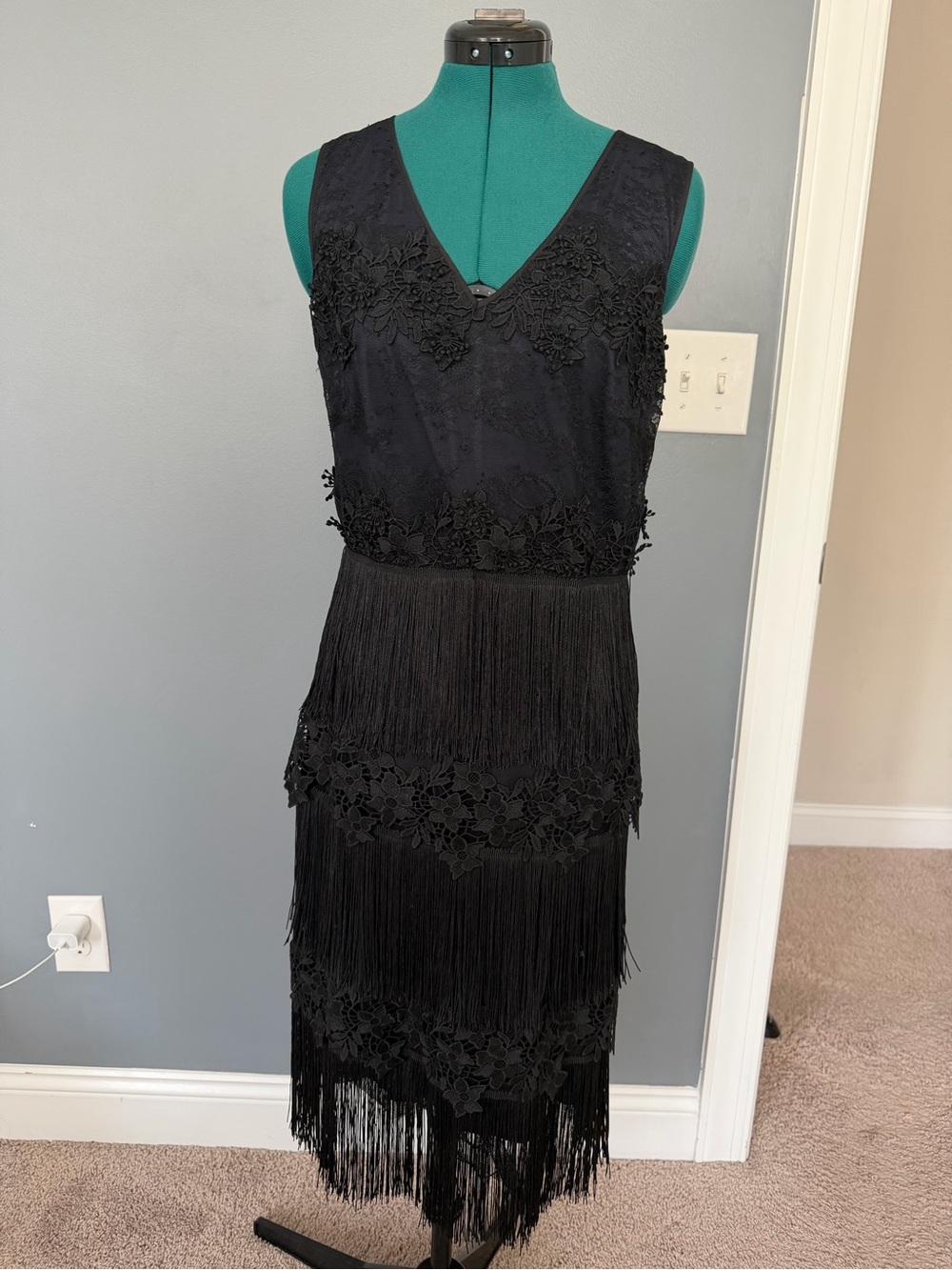 Phase Eight Black Fringe Lace V-Neck Women's Dress
